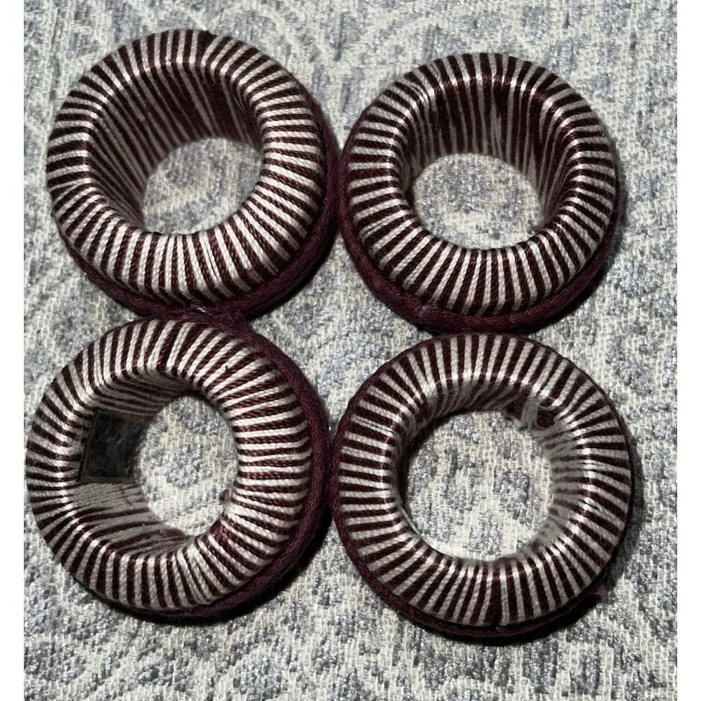 Vintage ROSE B. SMITH Red NAPKIN RINGS Set Of‎ 4 India Maroon Striped